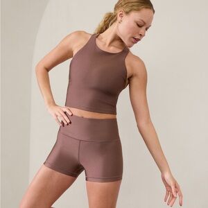 NWT Athleta Ultra High Rise Elation 3” Shorts Smoky Rose Matte Sheen Size Small